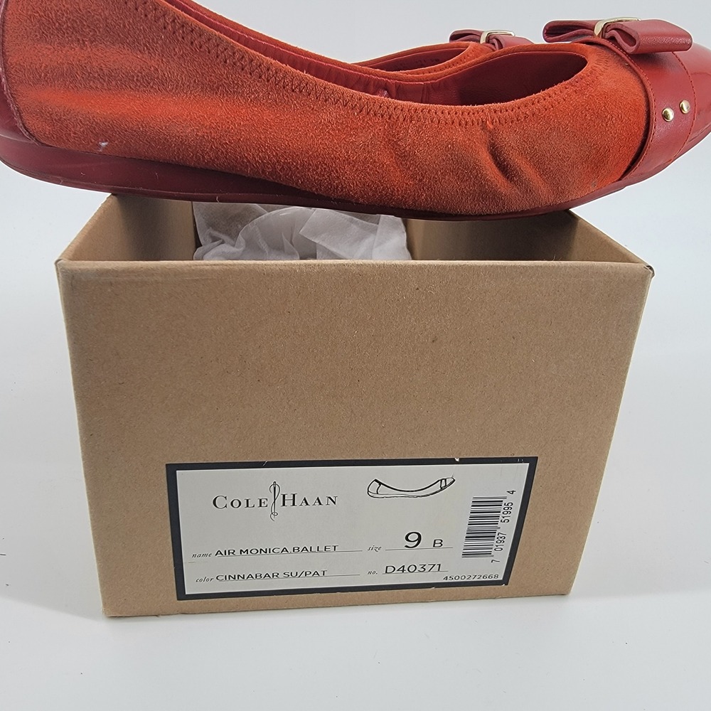 Cole Haan Air Monica Ballet Flats Womens 9 Orange Suede Patent Bow Nike Air - Picture 6 of 6